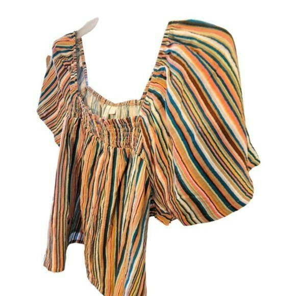 Striped Top 100% Cotton Linen Sleep Shirt Lounge Womans XL 16/18 LH126 - Picture 2 of 4